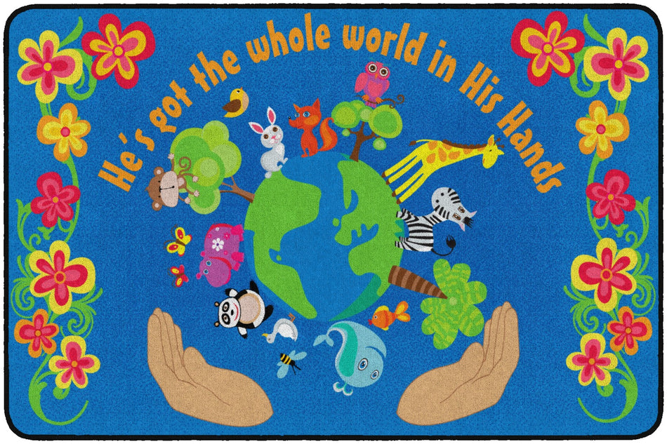 HE'S GOT THE WHOLE WORLD IN HIS HANDS RECTANGLE CARPETS 4' x 6'