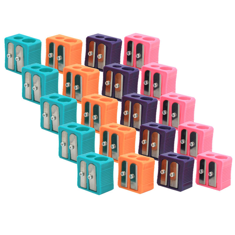 Dual Hole Plastic Pencil Sharpener, Assorted Colors, Pack of 20