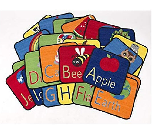 Carpets Alphabet Seating Squares, 16" x 16", Multicolor, Set Of 26