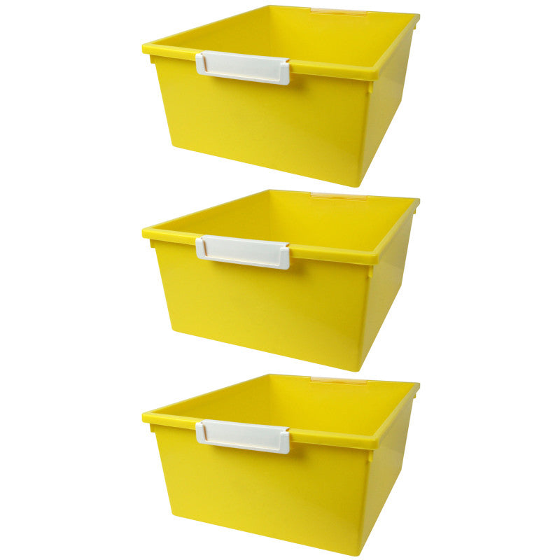 Tattle&reg; Tray with Label Holder, 12 QT, Yellow, Pack of 3