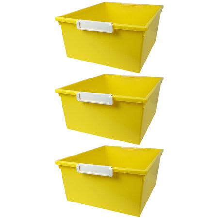 Tattle&reg; Tray with Label Holder, 12 QT, Yellow, Pack of 3
