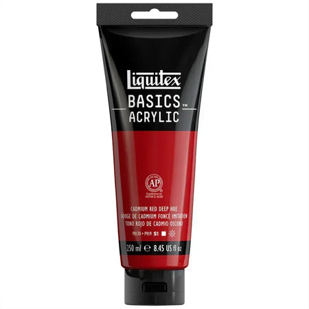 BASICS Acrylic Paint, 250 mL, Tube, Cadmium Red Deep Hue