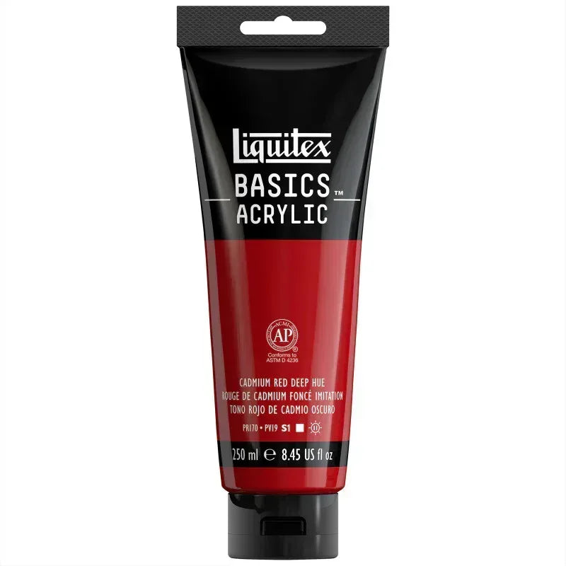 BASICS Acrylic Paint, 250 mL, Tube, Cadmium Red Deep Hue