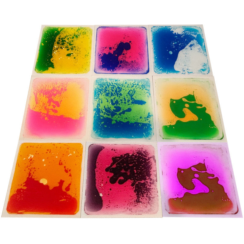 Liquid Floor Tiles, Assorted Colors, Squares, 12" x 12" x 0.2", Set of 9