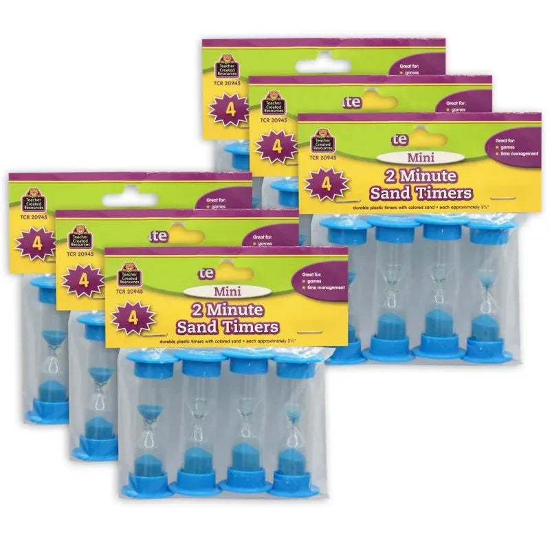 2 Minute Sand Timers, Mini, 4 Per Pack, 6 Packs