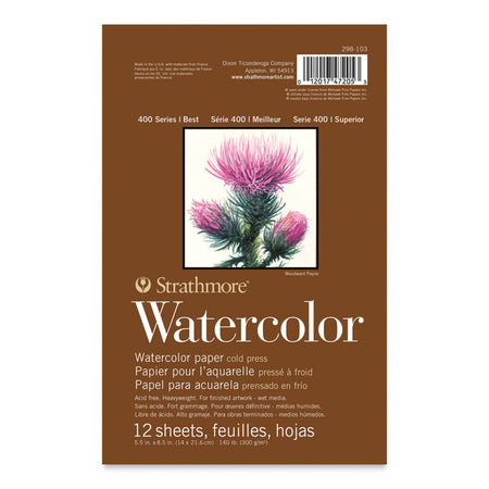 400 Series Watercolor Paper Pad, Cold Pressed, Tape Binding, 12 Sheet, 5.5x8.5 inch, 1 Count