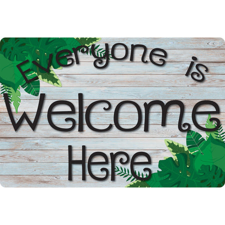 Welcome Mat with Slip Resistant Backing, 15.5" x 23.5", Beech Wood Greenery Everyone is Welcome Here