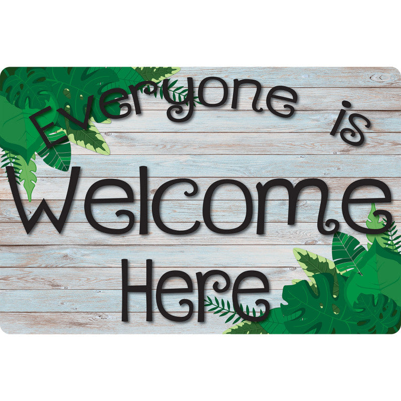 Welcome Mat with Slip Resistant Backing, 15.5" x 23.5", Beech Wood Greenery Everyone is Welcome Here