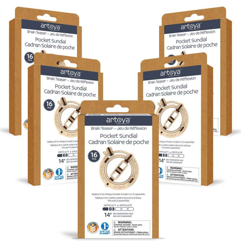 Pocket Sundial 3D Wooden STEM Model 5-Pack