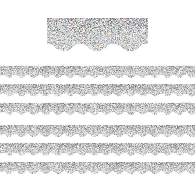 Silver Sparkle Scalloped Border Trim, 35 Feet Per Pack, 6 Packs