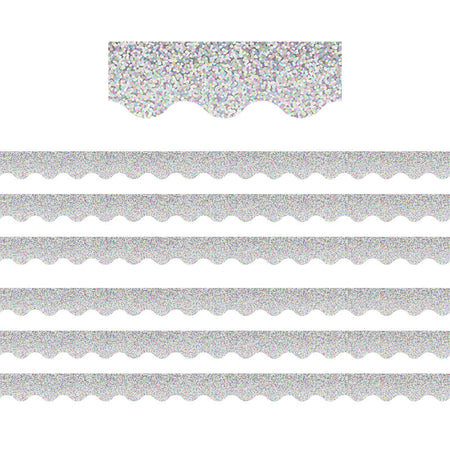 Silver Sparkle Scalloped Border Trim, 35 Feet Per Pack, 6 Packs