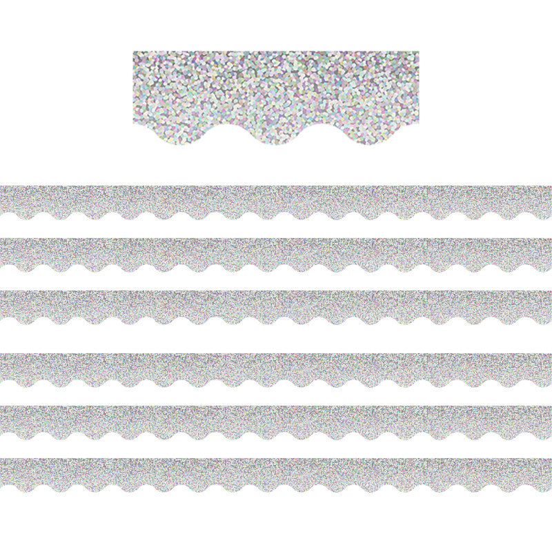 Silver Sparkle Scalloped Border Trim, 35 Feet Per Pack, 6 Packs