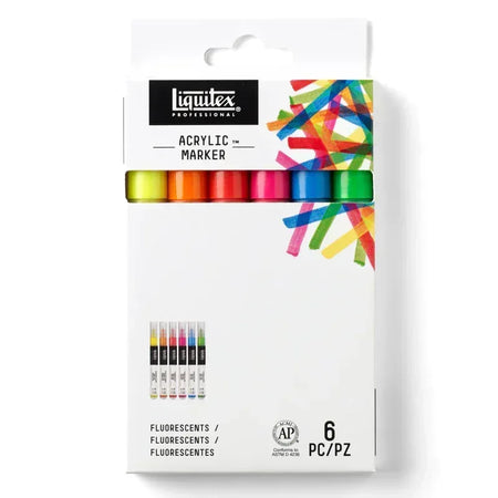 Professional Acrylic Paint Marker, Fine Nib, 2 mm, Fluorescent Colors, Set of 6
