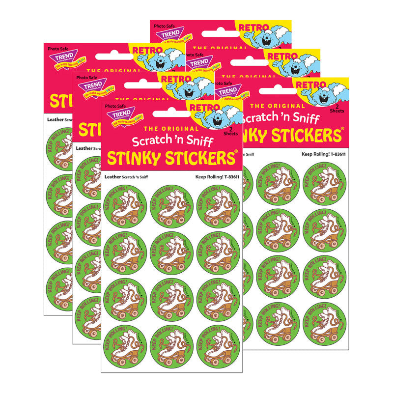 Keep Rolling!/Leather Scented Stickers, 24 Per Pack, 6 Packs