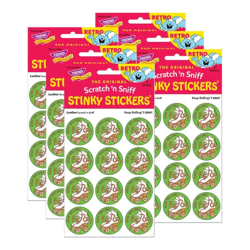 Keep Rolling!/Leather Scented Stickers, 24 Per Pack, 6 Packs