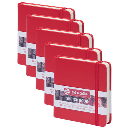 Sketchbook, 80 Sheets, 90lbs, Red Cover, 4.7" x 4.7", Pack of 5