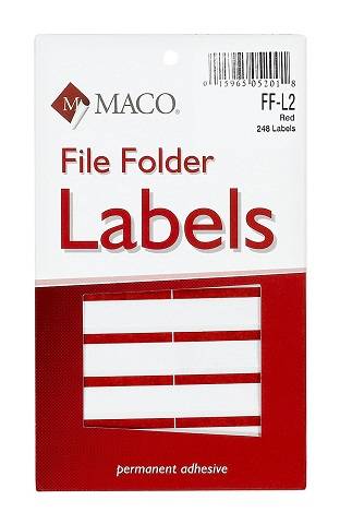 MACO Red File Folder Labels, 9/16 x 3-7/16 Inches, 248 Per Box (FF-L7)