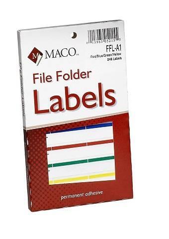 MACO Primary Assorted File Folder Labels, 9/16 x 3-7/16 Inches, 248 Per Box (FFL-A1)