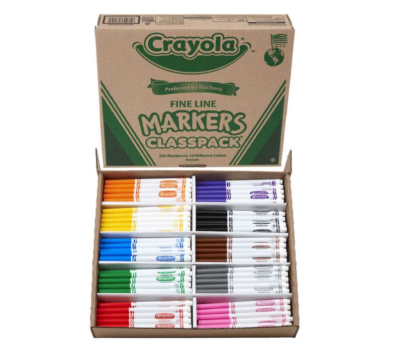 Crayola® Classpack Markers, 200 ct., non-washable fine line, 10 assorted colors (BIN588210)