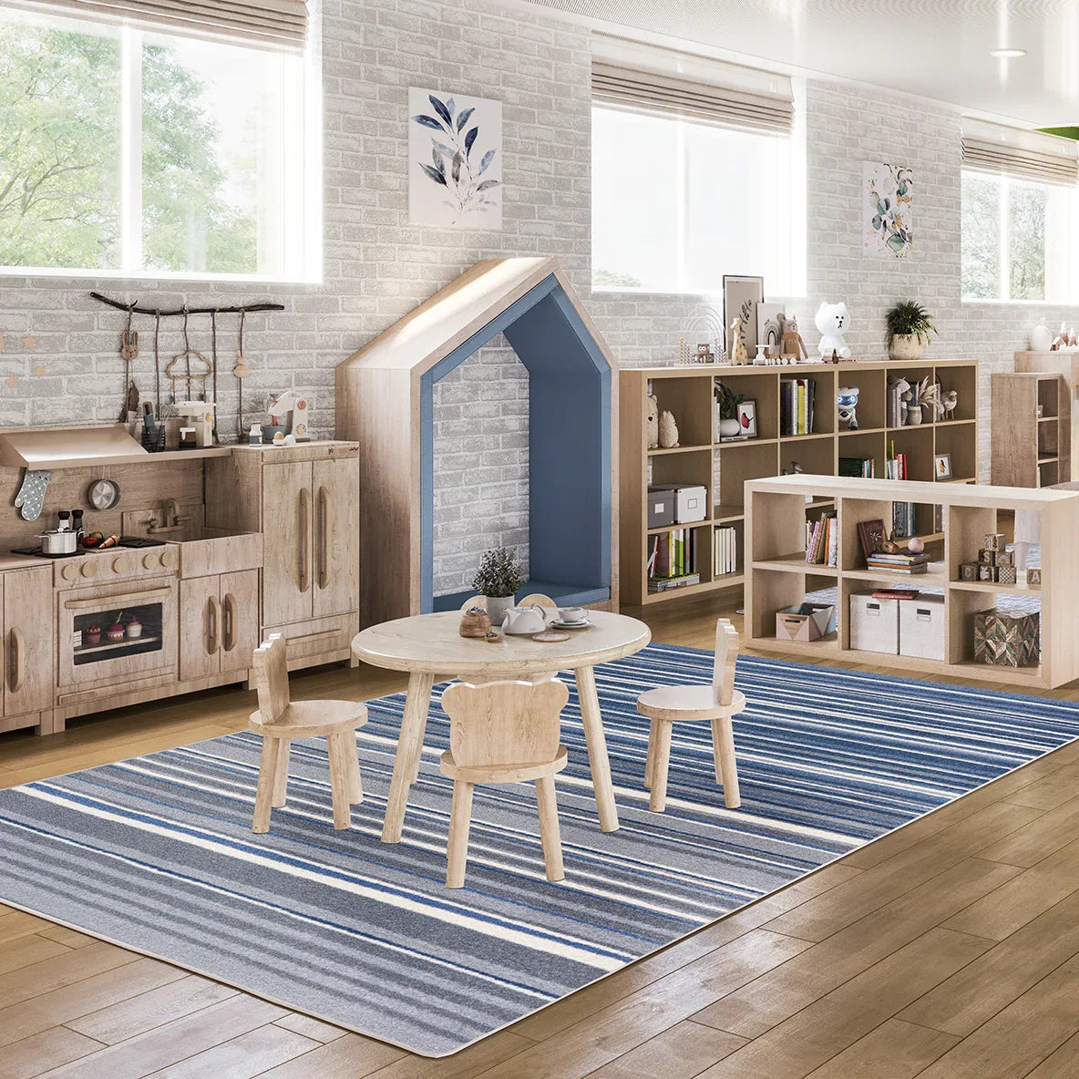Fine Line 5'4" x 7'8" area rug in color Marine