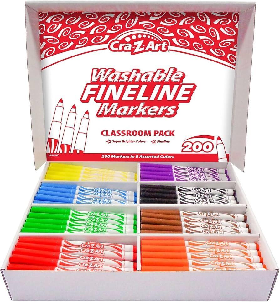Cra-Z-Art 200-Count Fine Tip Washable Marker, Classpack, CZA74007