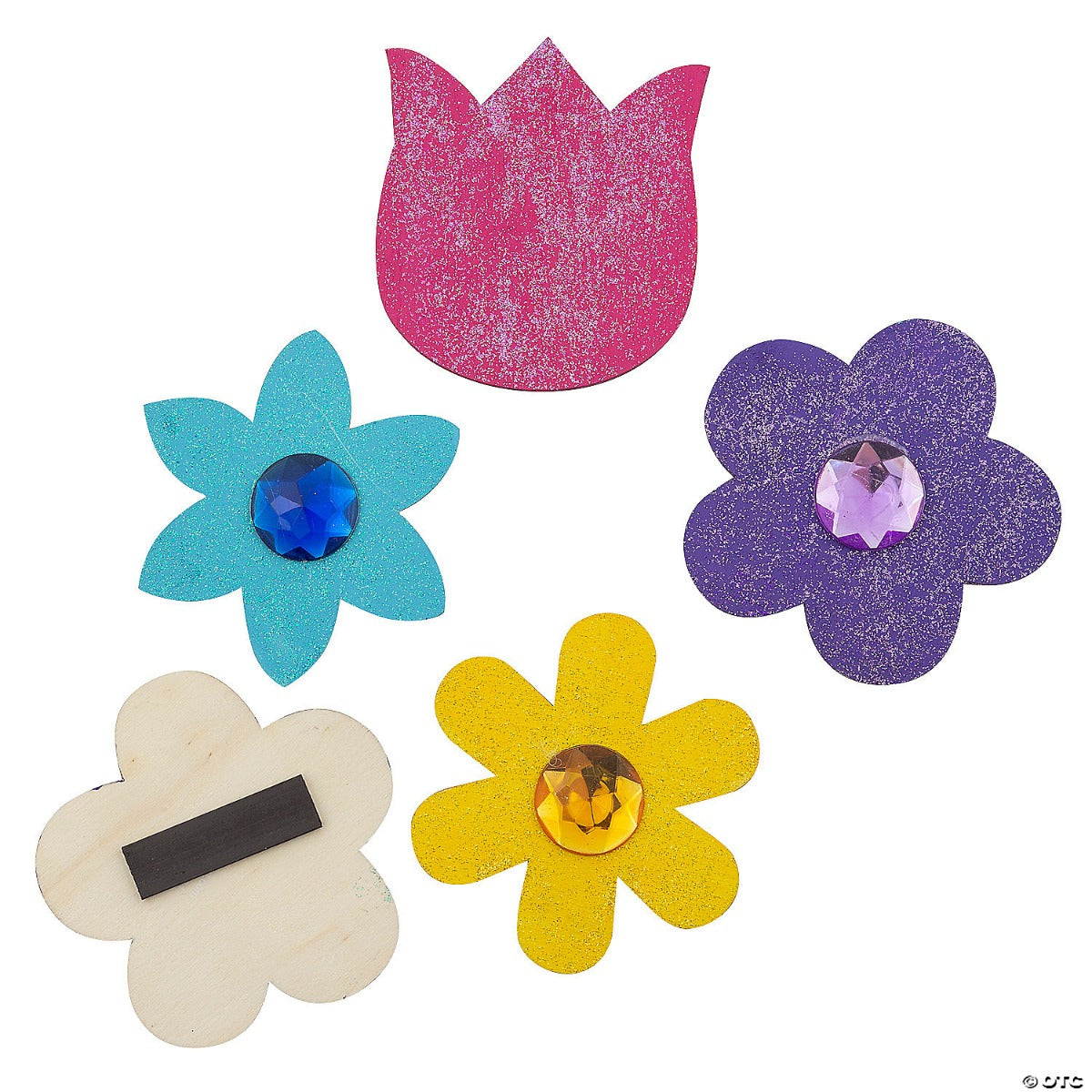 Unfinished Wood Flowers with Magnets , Assorted Designs, 3 1/2" - Pack of 24