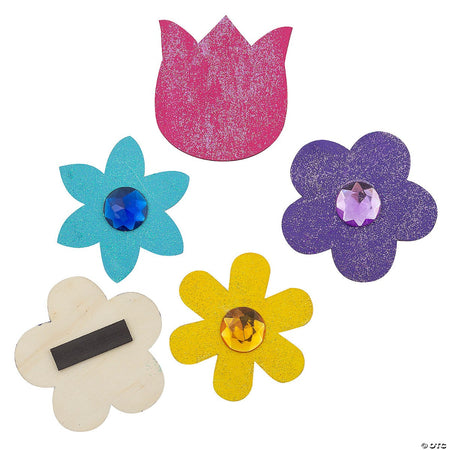 Unfinished Wood Flowers with Magnets , Assorted Designs, 3 1/2" - Pack of 24