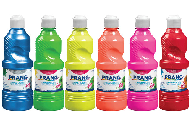 Prang® WASHABLE Fluorescent Tempera Paint, 16 Oz., Assorted Colors, Pack Of 6