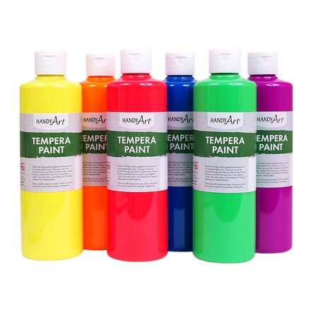 Handy Art® Fluorescent Washable Tempera Paint 16 OZ. Multi set of 6