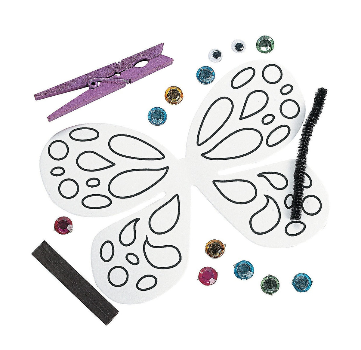Foam Clothespin Butterfly Magnet Craft Kit - 12 Project Pack