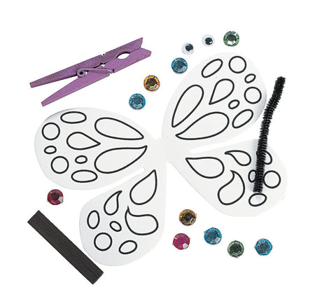 Foam Clothespin Butterfly Magnet Craft Kit - 12 Project Pack