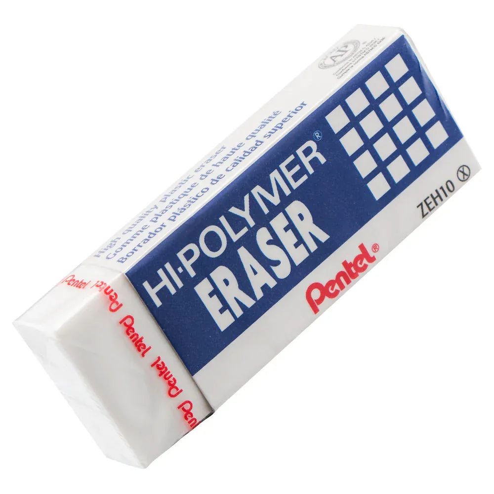 Pentel Hi-Polymer Eraser, White, Box of 12 Erasers (ZEH10)