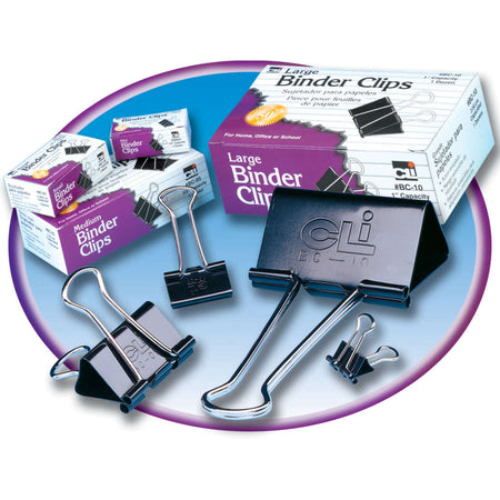 Binder Clips, Medium, 1-1/4" wide, 0.625" Capacity, Box of 12