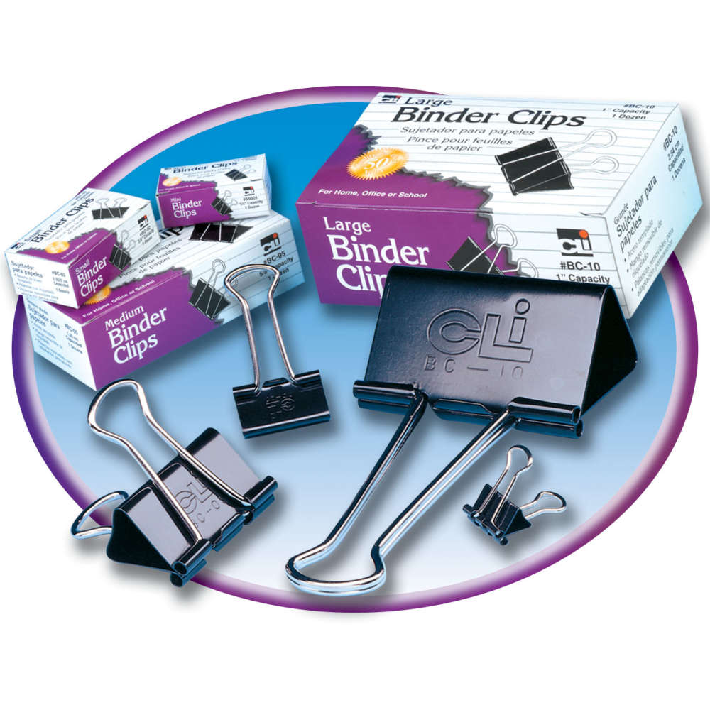 Binder Clips, Large, 2" wide, 1" Capacity, Box of 12