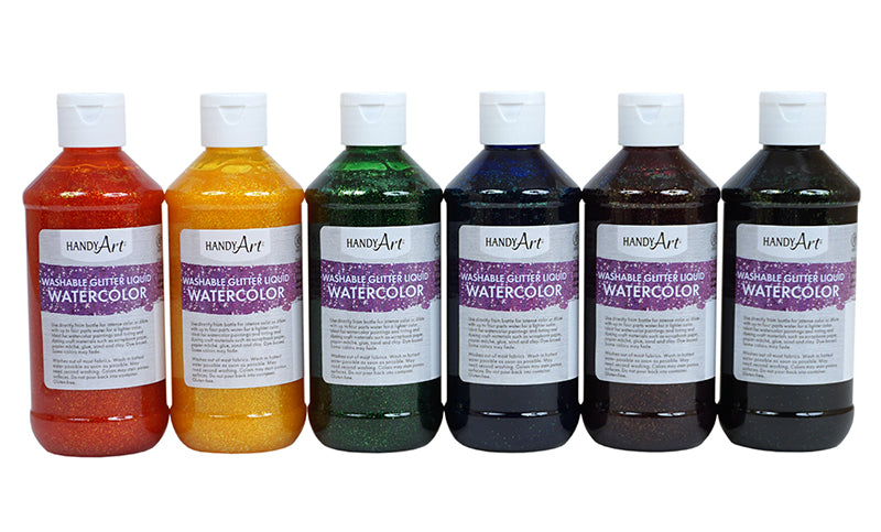 Handy Art GLITTER Washable Liquid Watercolors, 8oz, 8-Color Kit