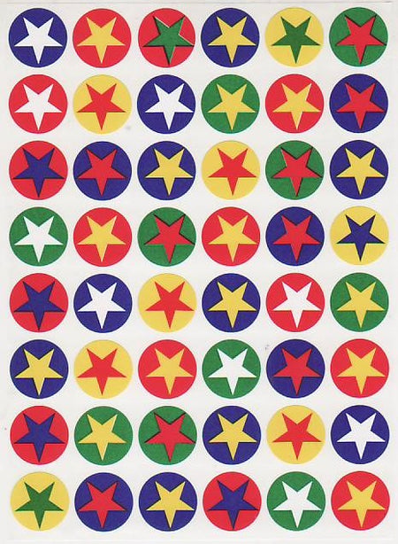 Colored Stars in Circle Stickers 3/4" , 1200 Per Pack