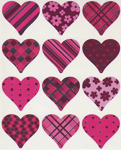 Foil Pink Hearts Sticker 1.25" , 300 Per Pack