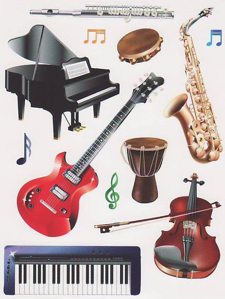 Music Instrument Stickers Large 4" , 300 Per Pack