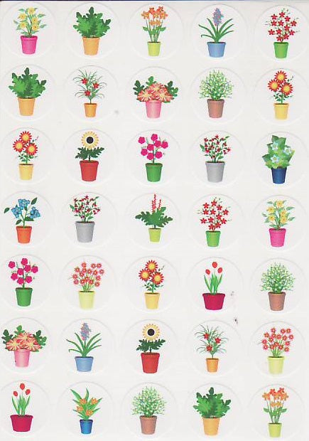 Flower Pots Stickers 1", 875 Per Pack