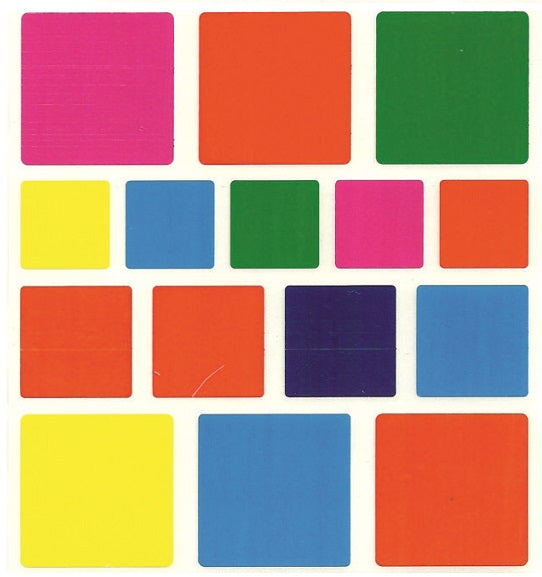 Colored Squares Stickers Assorted Sizes & Colors - Large - 25 sheets
