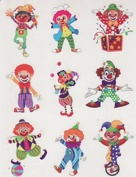 Clown Stickers Clear Large 1.5" , 225 Per Pack