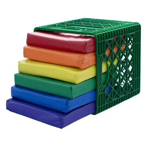 KinderCrate with 6 Assorted Square Cushions, Green Crate