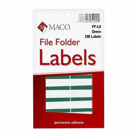 MACO Green File Folder Labels, 9/16 x 3-7/16 Inches, 248 Per Box (FF-L6)