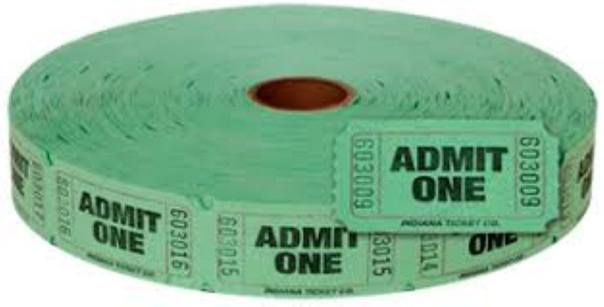 Single Admit Ticket Roll, 2000ct, Green