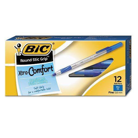 BIC Round Stic Xtra Precision Ball Pens, Fine Point (0.8 mm), Blue, 12-Count