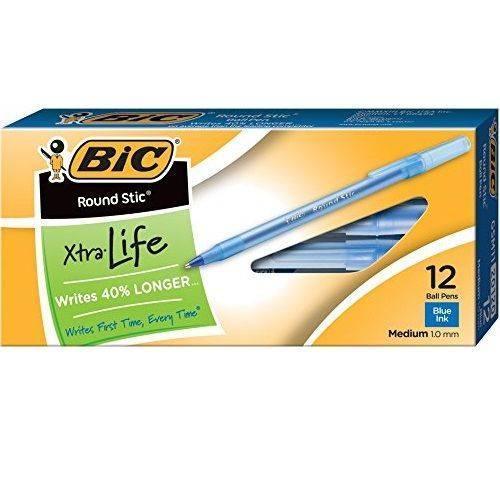 BIC Round Stic Classic Ballpoint Pens, Medium Point (1.0mm)-Black-12 ct