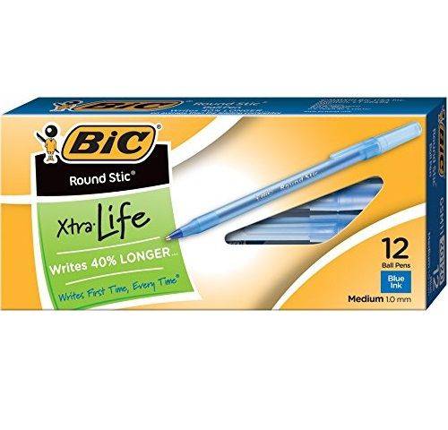 BIC Round Stic Classic Ballpoint Pens, Medium Point (1.0mm)-Black-12 ct