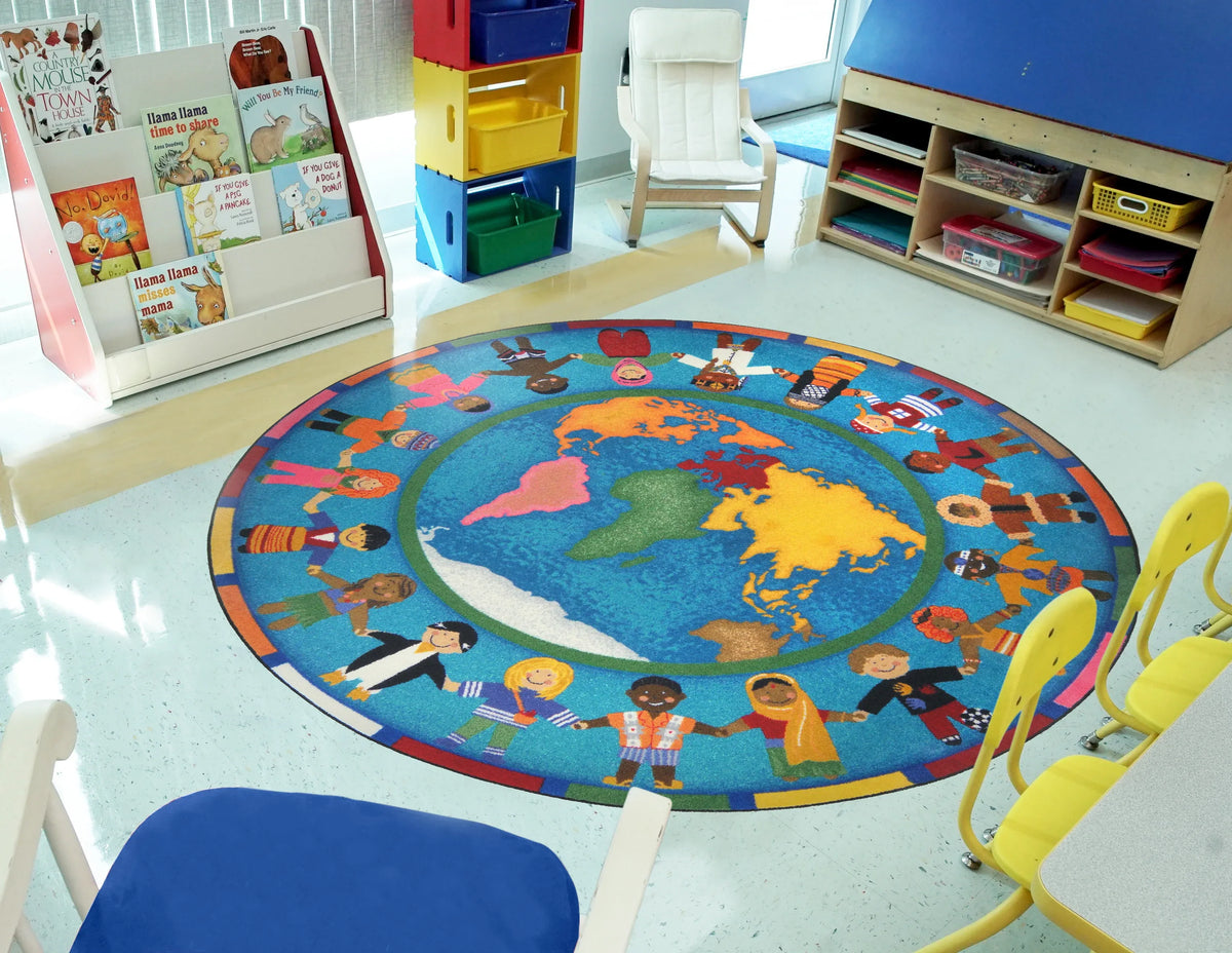 Hands Around the World 7'7" Round area rug in color Multi