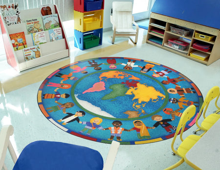 Hands Around the World 7'7" Round area rug in color Multi