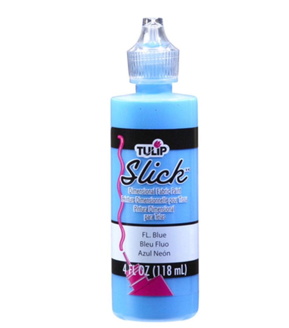 Tulip Dimensional Fabric Paint Slick 4 oz. Bottles Hot Blue, (Fluorescent Blue)